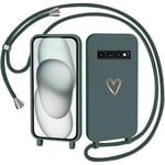 CaseLover Coque avec Cordon pour Samsung Galaxy S10, Coque de Cellulaire Corde Silicone Étui en Motif Coeur avec Réglable Collier Téléphone Chaîne Lanyard Case Housse pour Samsung S10 6.1", Vert