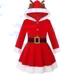 Flickors Juldräkt Fru Jultomte Röd Sammet Hoodie Klänning 150cm
