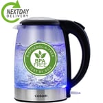 COSORI Electric Kettle Glass, Fast Boil Quiet, 3000W 1.5L with Blue LED, Stainl