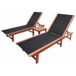 Helloshop26 - Lot de 2 transats chaise longue bain de soleil lit de jardin terrasse meuble d'extérieur et table bois d'acacia solide et textilène