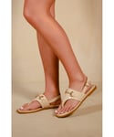 Where's That From Womens 'Brianna' Toe Post Sandals In Nude Croc Faux Leather - Size UK 8