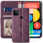 YATWIN Google Pixel 5 Case, Google Pixel 5 Flip Wallet Leather Case with Tempered Glass Screen Protector and Card Slot Kickstand Phone Cases Cover for Google Pixel 5 - Wine Red