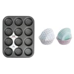 Zuvo Nonstick 12 Cup Muffin Tray - BPA Free & Dishwasher Safe Cupcake Pan Muffin Tray & Mason Cash Set of 100 Assorted Pastel Cupcake Cases