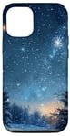 Coque pour iPhone 14 Étoiles Minuit Hiver Neige Étoiles Nature Forêt