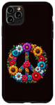 Coque pour iPhone 11 Pro Max Signe de la paix coloré fleurs hippie rétro années 60 70 pour femme