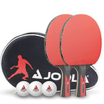 JOOLA Set de Tennis de Table Duo Carbon 2 Raquettes de ping Pong + 3 balles + 1 Housse Portable, Rouge/Noir, 6 pcs