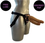 Strap On Kit 8 Inch Realistic FLESH Double Penetration Dildo + PINK Harness