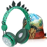 Kids Headphones, Dinosaur Wireless Headphones for Kids, Bluetooth Childrens headphones Over-ear with Mic for Boys, with Dinosaur Bag for School and Travel
