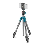 Manfrotto MKSCOMPACTLTBK Compact Light Smart Tripod with Ball Head and Smartphone Clamp for iPhone, Samsung, Huawei, LG, Google Phones, DSLR, Mirrorless, Compact Cameras - Aluminium - Blue