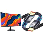 KOORUI 24-Inch Curved Computer Monitor- Full HD 1080P 60Hz Gaming Monitor & 8K HDMI Cable 2.1, Available in HDMI Cables 0.5M/1M/2M/3M/5M Lengths for Selection,Ultra HD Cable High-Speed Lead 48Gbps