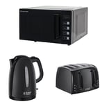 Russell Hobbs Easi Family Digital Microwave, 23 L with Textures Kettle, 1.7 L, 3000 W and Textures 4 Slice Toaster - Black