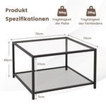 2-vånings glasbord med förvaringsutrymme och näthylla Modernt fyrkantigt soffbord 70 x 70 x 45 cm Transparent