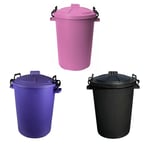 3 x 50L Dustbin with Clip Lock Lid Garden/Kitchen Waste Bins - Pink+Purple+Black