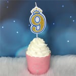 0-9 Crown Cake Candle Topper Digital Blue 9
