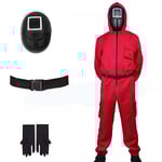 Squid Game 2 Dam & Herr Squid Game Jumpsuit Unisex Zip Up Squid Game Kostym Svart Röd Outfit Red+Square Mask S