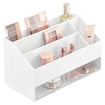 mDesign Cosmetic Organiser – Makeup Organiser with 5 Compartments and 2 Drawers – Ideal for Beauty Product and Makeup Storage – White/Clear