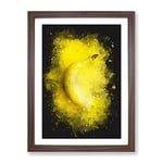 Yellow Banana Paint Splash Modern Framed Wall Art Print, Ready to Hang Picture for Living Room Bedroom Home Office Décor, Walnut A4 (34 x 25 cm)