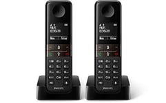 Philips D4702B / 34 - Téléphones sans Fil Pack 2 (rétro-éclairage, HQ sonore, 16 Heures, 2 numéros de téléphone, Haut-Parleur, Mon Son, privé, Alarme, indicateur d'événement, Le Mode Eco +) Noir