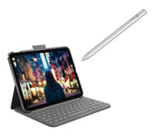 Logitech iPad Slim 10.9" Keyboard Folio & Crayon (2nd Gen) Digital Pencil for iPad Bundle, Silver/Grey