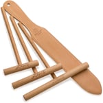 ORIGINAL Crepe Spreader and Spatula Set - 4 Piece (7", 5", 3.5" Spreaders and 14" Spatula) Convenient Sizes to Fit Any Crepe Pan Maker | All Natural Beechwood T-Shape Construction