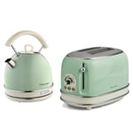 Ariete Retro Style Dome Kettle 1.7 Litres and 2 Slice Toaster Set - Green