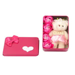 Scented Rose Flower Bouquet Gift Box With Bear Bath Soap Red 4pcs