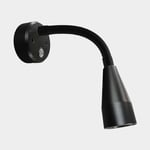 Casolux Läslampa Mary Flex Mini, aluminium, svart, LED, 10 - 30 V, 1.5 W, med USB-uttag + dimfunktion