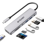 BYEASY USB C Hub, 7 in 1 USB C Splitter avec 4K HDMI, lecteur de cartes SD/TF, 100W Power Delivery, 2ft câble Ultra Slim USB C Adapter Compatible pour ordinateur portable et autres appareils de type C