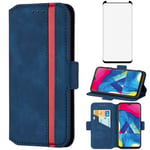 Phone Case for Samsung Galaxy S8 Plus Wallet Purse Leather Flip Cover With Tempered Glass Screen Protector Card Holder Slot Stand Kickstand Shockproof Rugged Protective S8+ S 8 8plus S8plus 8S Blue