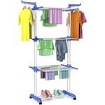 SKECTEN Sèche-linge étendoir à linge pliable intérieur et extérieur 3 étagères séchoir acier bleu blanc