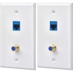 Ethernet Coax Wall Plate Outlet with 1 Cat6 Keystone Port and 1 Gold-Plated7582