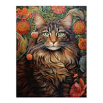 Norwegian Forest Cat Floral Painting Detailed Animal Portrait With Spring Garden Flower Blooms Unframed Wall Art Print Poster Home Decor Premium