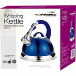 Metallic Blue Whistling Kettle Cordless Stove Top 3.5 Litre Stainless Steel