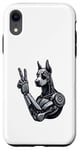 Coque pour iPhone XR Panneau à main Doberman Robot Dog Cyborg Peace