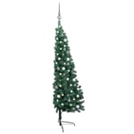 Kunstigt halvt juletræ med lys og kuglesæt 180 cm grøn
