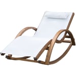 Outsunny Chaise longue fauteuil berçant à bascule transat bain de soleil rocking chair en bois charge 120 Kg blanc - Blanc