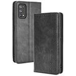 TANYO Leather Folio Case for OPPO Realme 7 Pro (Not for Realme 7), Premium PU/TPU Wallet Cover with Card and Cash Slots, Flip Magnetic Closure Shell - Black