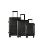 Sæt med 3 Eternitive E3 kufferter / TSA kombinationslås / størrelse S + M + L / sort / håndbagage med ekstra lomme og USB-C og USB-A port