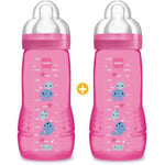 MAM Mam Easy Active 2nd Age Colourful Baby Bottle - 330 Ml Från 6 Månader Flow Teat X Set Of 2 Girl