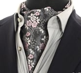 Mens Cravat Ascot Tie Neck Floral Scarf Paisley Black Pink Grey Silver Woven UK