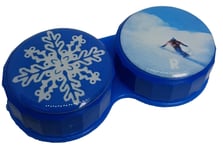 Blue Snow Boarding Flat Contact Lens Storage Soaking Case - L+R Marked - UK Made