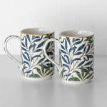 Set of 2 Dark Blue Floral Coffee Mugs 310ml William Morris Willow Bough Tea Cups