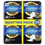 Always Ultra Secure Night Sleep Sanitary Size4 Towel Wings Absorbent Pack36 Pads