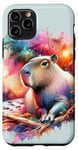 Coque pour iPhone 11 Pro Coucher de soleil Capybara et aquarelle vive Forest Art »