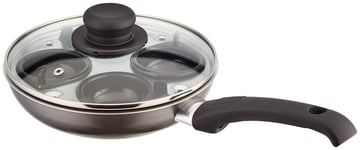 Judge Everyday JDAY 036 Four-Cup Egg Poacher and 20cm Teflon Non-Stick Frying Pan, Vented Glass Lid and Stay-Cool Handle - 5 Year Guarantee