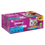 Megapakke Whiskas 1+ 48 x 100/85 g g Porsjonsposer - Fiskeutvalg i gelè (Laks, Tunfisk, Torsk, Sik)