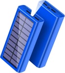 Portable Solar Charger 30000mAh, Power Bank with 2 USB Output & Blue 