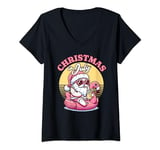 Womens Christmas in July - Santa Flamingo Floatie - Summer Xmas V-Neck T-Shirt