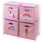 Kids Unicorn Storage Cubes Set of 4 Foldable Toy Chest Box Organizer with Handle