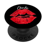 Prénom personnalisé Charlie Red Lips PopSockets PopGrip Interchangeable